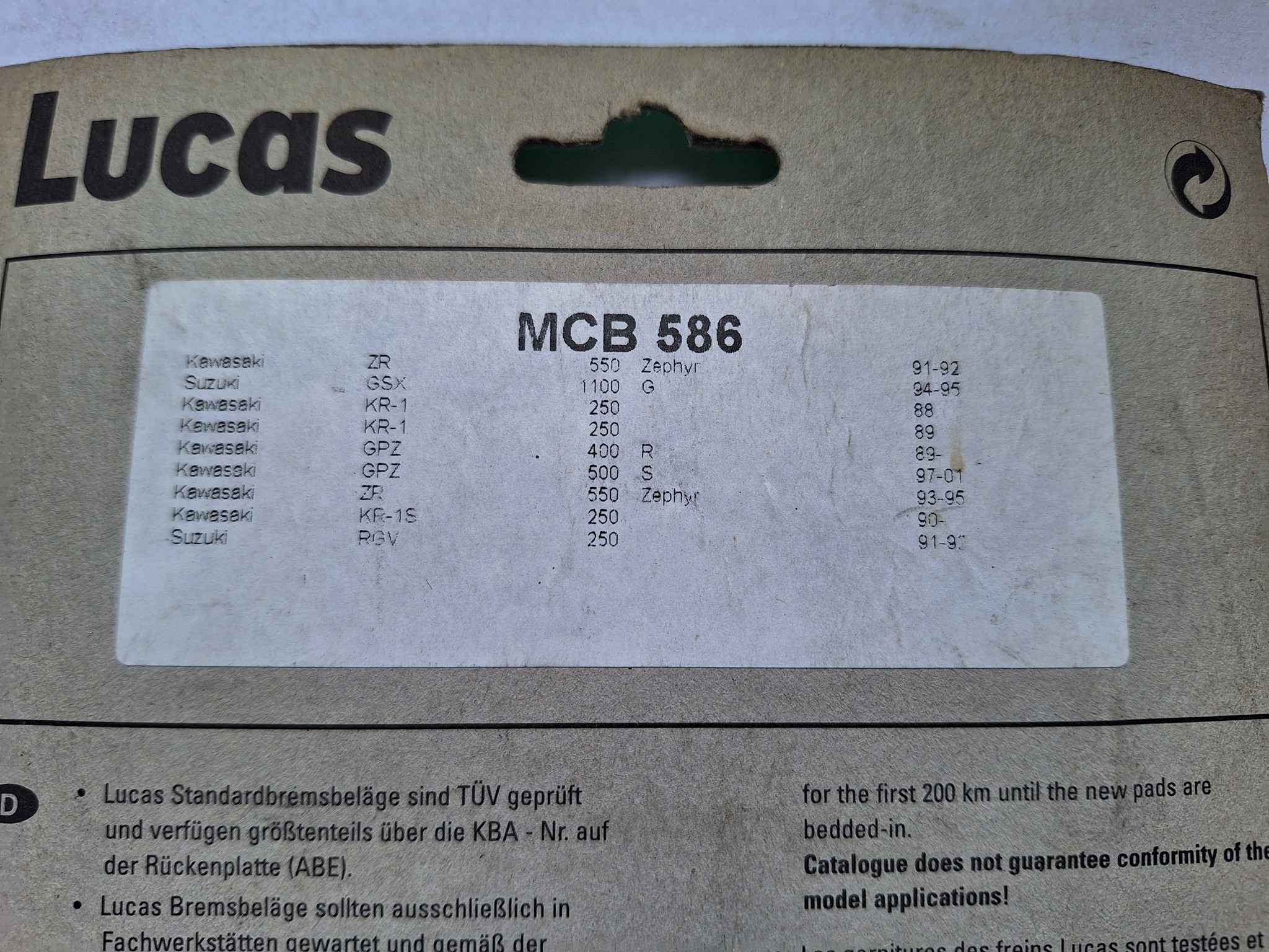 Picture of Lucas TRW  BREMSBELÄGE VO MCB 586 
